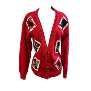 Vintage Beaded Casino Card Cardigan